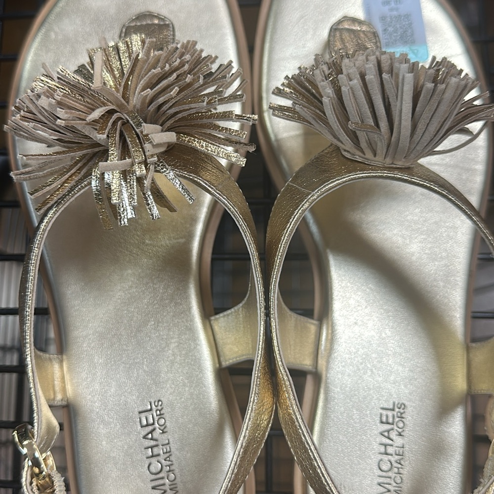 Michael Kors Metallic Gold Fringe Sandals
